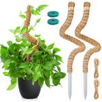 2 PCS 24 Inches Tall Moss Poles, Bendable Plant Poles for Climbing Plants with Two Garden Jute Rope for Monstera, Sphagnum, Pothos and Other Indoor Plants