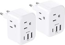 [2 Pack] European Travel Plug Adapter, International Power Plug Adapter with 3 Outlets 3 USB Charging Ports(1 USB C), Travel Essentials to Italy,Greece,Israel,France, Spain (Type C)