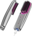 Portable Hair Straightener Brush, Cordless Hair Straightener Comb with USB C Rechargeable, Negative Ion Hair Straightener Styling Comb, Anti-Scald Ceramic Hair Straightener Brush for Travel (Gray)