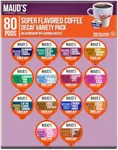 Maud's Flavored Decaf Coffee Pods Variety Pack, 80ct | 14 Assorted Blends | 100% Arabica Flavored Coffee | Solar Energy Produced Recyclable Single Serve Coffee Pods Compatible with Keurig K-Cup Brewers