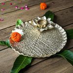 BEHOMA Aluminium Lotus Tray with Tea-Light Holder for Home Decor || Aluminium Round Tray for Rakhi Center Table Decoration, Festival || Gold, Large 1 PC Dia: 25.5Cm.