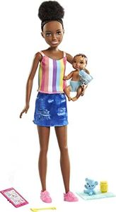 Barbie -Skipper Babysitters con Bambola Bruna, Bebè e 4 Accessori, Giocattolo per Bambini 3+ Anni, GRP12