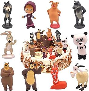 YISKY Masha e Orso Cake Topper, 10 Pezzi Masha e Orso Mini Figures Set, Cake Figurine Decorazione, Masha Cake Topper Mini Figurine, Decorazioni per Torte per Bambini e Baby Shower Forniture