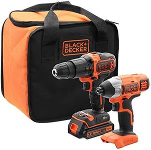 BLACK+DECKER BCK21S1S-QW - Kit trapano a percussione e avvitatore a impatto senza fili, 1 batteria, consegnato in sacchetto di immagazzinaggio, 18 V