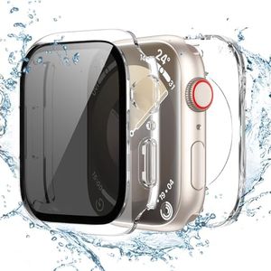 Tensea (2-in-1 for Waterproof Apple Watch Screen Protector Case 44mm SE 3/SE 2nd Generation/SE/Series 6 5 4, iWatch PC Face Cover with Privacy Tempered Glass Film [26° Anti Spy] [360° Full Protection]