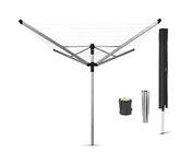 Brabantia Lift-O-Matic Advance Outdoor 4 Arm Clothesline (164 ft/Ø 1.97") Height Adjustable, Folding Clothes Drying Rack + Ground Spike, Cover + Bag of Clothespins (Gray)