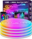 AILBTON 15m Led Neon Rope Lights,Flexible Led Rope Lights,Control with App/Remote,Multiple Modes,IP65 Outdoor RGB Neon Waterproof,Music Sync Gaming Strip Lighting for Bedroom Indoor