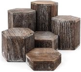 BELLE VOUS 6 Pack of Vintage Brown Wooden Hexagon Display Risers - Wood Showcase Stands for Shelves and Countertops - Step Plinths for Jewellery, Retail, Figures, Cupcakes and Desserts