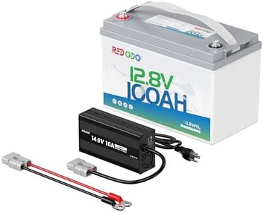 Redodo 12V 100Ah LiFePO4 Battery with 14.6V 10A Lithium Battery Charger; Built-in 100A BMS, 10 Hours Fast and Fully Charging, 4000 Cycles Battery for RVs, Campings, Solar Home, Marine, Boat etc