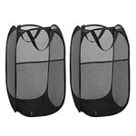 Diggoour 75L Deluxe Strong Mesh Pop up Laundry Hamper Basket with Side Pocket for Laundry Room, Bathroom, Kids Room, College Dorm or Travel(2x Black, 36x36x60cm)