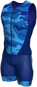 Zimco Elite Triathlon Suit Men Padded Triathlon Tri Suit Race Suit Swim Bike Run, Blue Camo, Large