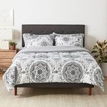 Amazon Basics 7-Piece Lightweight Microfiber Bed-in-a-Bag Comforter Bedding Set - Full/Queen, Gray Medallion