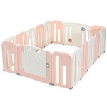 COSTWAY Foldable Baby Playpen, Plastic Infants Play Pen with Whiteboard and Rotatable Ball, Adjustable Play Yard Fence for Babies, Toddlers (Pink, 16 Panels)