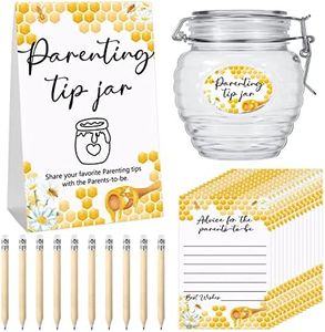 Roowest Baby Shower Games Prizes Advice Baby Shower to Baby Parenting Tip Jar Sign for New Parents 60 Parenting Advice Cards 10 HB Pencils 2 Cute Stickers 1 PET Bottle for New Parents Guests (Honey)