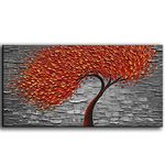 YaSheng Art - Modern Abstract Painting Red Tree 3D Oil Painting Hand Painted On Canvas Abstract Artwork Picture Wall Art for Living Room Office Decoration (20x40inch)