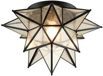 DAYCENT Boho Moroccan Seeded Glass Black Moravian Star Flush Mount Ceiling Light Fixture, 18 Inches