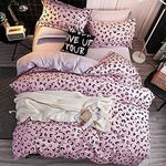 JQWUPUP Cute Leopard Duvet Cover Set Double, 3 Pcs Soft Quilt Cover with Zipper for Teens Kids Boys, Girls Adult Women, Durable Reversible Microfiber (Double, Pink)