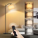 OUTON Arc Floor Lamp with Remote Control, Dimmable & 4 Color Temperatures Adjustable Modern Lamp, 810 Lumens Bulb Included, 1 Hour Timer, Reading Standing Lamp for Living Room, Bedroom, White Shade