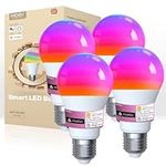 MOES Smart Bulb E27 A60 Light Bulbs, Matter Over WiFi, 9W 806lm 2700K-6500K RGB Dimmable 16 Million Colour Warm White Changing, Compatible with Alexa/Google Home/Apple Home - 4 Pack