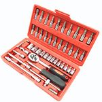 46-Piece 1/4-Inch Drive Socket Ratchet Wrench & Bit Combination Tool Kit - Metric Set for Auto Repair and Household Use