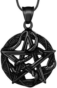 Hipunk Wiccan Necklace Pentagram Pentacle Pendant Star Entwined Snake Necklace Satanic Wicca 316L Stainless Steel Gothic Medallion Pendant Black Gun Plated Amulet Protection Jewelry SP0054B