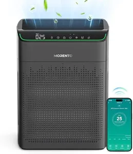 MORENTO Air Purifiers for Home Large Room Up to 1690 ft² with PM 2.5 Air Quality Monitor, Wi-Fi and Alexa compatible, HEPA Filter Double-sided Air Inlet for Smoke and Odor, 1 Pack+2 Pack Filters Black