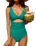 Charmo Womens Cutout One Piece Bathing Suit Ruched Tummy Control Swimsuit Backless Monokini Swimwear Green L