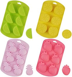 4 Pieces Fruit Shaped Silicone Mold Pineapple Orange Watermelon Strawberry Chocolate Candy Mould 3D Summer Fruit Ice Mold for Jelly Fondant Soap Gummy Cake Cupcake Topper Decoration