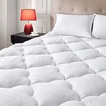 Bedsure Short Queen Mattress Pad - Cooling Cotton Mattress Cover RV Queen, Quilted Fitted Mattress Topper with Deep Pocket Fits 8-21 Inch Mattress, Breathable Fluffy Pillow Top, White