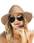 FURTALK Sun Hats for Women Summer Wide Brim UV UPF 50+ Panama Fedora Foldable Packable Straw Beach Hat Coffee Brown