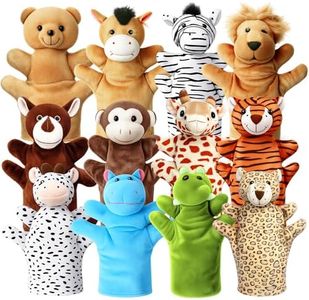 Hand Puppets for Kids, 12 Pcs Animals Plush Puppets Set for Toddlers, Small Stuffed Animals Bulk Pretend Play Plush Toys, Show Theater Graduation Gifts Classroom Reward Carnival Prizes for Girls Boys