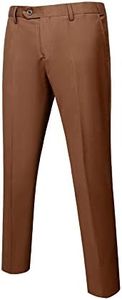 YND Men's Business Suit Pants Slim Fit Flex Flat Front Pant, Khaki, Medium