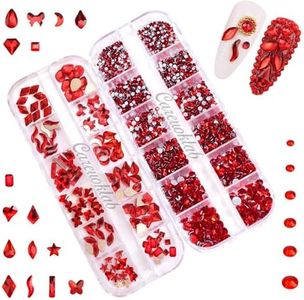 Careuoklab Multi Shapes 3D Glass Crystal Nail Art Rhinestones Kit with Flatback Charm Gemstones Jewelry Diamond for Manicure Makeup DIY Craft Decoration (Red)