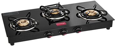 Prestige Marvel Glass Top 3 Burner Gas Stove, Manual Ignition, Black