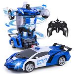 Remote Control Police Cars for Kids,2.4G Transform RC Car Robot Toys,Toy Cars for Boys Ages 6-14,Transforming Racing Car Auto Demo 360 Rotation Drifting 1:18 Scale Boys Xmas Birthday Gifts Blue