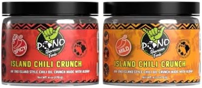 Pono Hawaiian Premium ISLAND Chilli Crunch (SPICY + MILD); 6oz – Premium Ingredients – Umami, Sesame, Crispy Fried Shallots, Fresh Garlic, Chili Peppers – Made with Rice Bran Oil – Plant-Based – Vegetarian