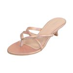 Mochi Women Rose Gold Kitten Heel Beaded Fashion Slip-on Sandal UK/5 EU/38 (40-197)