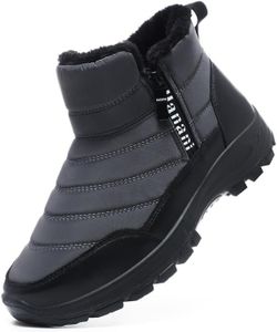 Hanani Mens Winter Snow Boots Fur Lined Warm Ankle Boots Zipper Closure Waterproof Outdoor Boots Men's Lightweight Comfortable Shoes