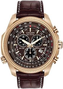 Citizen Men's Eco-Drive Weekender Brycen Chronograph Watch in Gold-tone Stainless Steel, Brown Leather strap (Model: BL5403-03X)