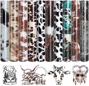 Tintnut Cowhide HTV Vinyl - 10 Sheets 12 x 10 inches Brown Heat Transfer Vinyl Animal Printed Patterned HTV Iron on Vinyl for T-Shirts DIY Compatible with Cricut or Silhoutte Cameo