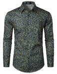 JOGAL Mens Regular fit Floral Dress Shirt Long Sleeve Printed Casual Button Down Shirts Navy Floral Medium