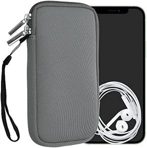 kwmobile Neoprene Phone Pouch Size XL - 6.7/6.8" - Universal Cell Sleeve Mobile Bag with Zipper, Wrist Strap - Stone Dust