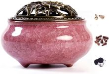 LamDawn Censer Sky Blue Incense Burner with Calabash Incense Stick Holder - Porcelain Charcoal Censer for Use with Resin Granular Powder Cone or Coil Incense (Violet)