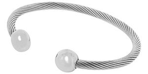 QRAY Silver Deluxe Surgical Steel Golf Athletic Bracelet Men Women C-Shaped Health Wellness Bracelet (Small: 6"~7")