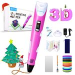 Sunfuny 3D Pen, 3D Printing Pen Set for Kids with LCD Screen and 150 Feet 15 Color PLA Filament Refill, 3D Stylo Printer Pen, 3D Drawing Pen Craft Gift Kit for Christmas, Adjustable Temp, Pink