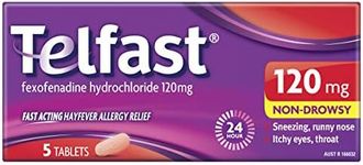 Telfast Hayfever Allergy Relief 120mg - Non-drowsy - For sneezing, runny nose, itchy eyes and itchy throat, 5 Tablets