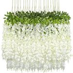 Pauwer 24 Pack (86.6 FT) Artificial Wisteria Vine Ratta Fake Wisteria Hanging Garland Silk Long Hanging Bush Flowers String Home Party Wedding Decor (White)