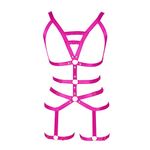 Women Strappy Full Cage Body Harness Lingerie Garter Belt Set Strap Hollow Bra Punk Gothic Festival Rave Wear (Rose Red)