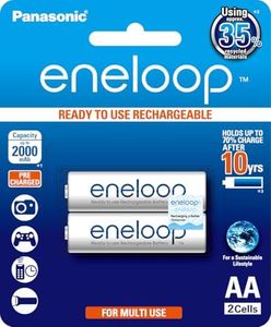 Panasonic Eneloop AA Pre-Charged Rechargeable Batteries, 2-Pack (BK-3MCCE/2BA)