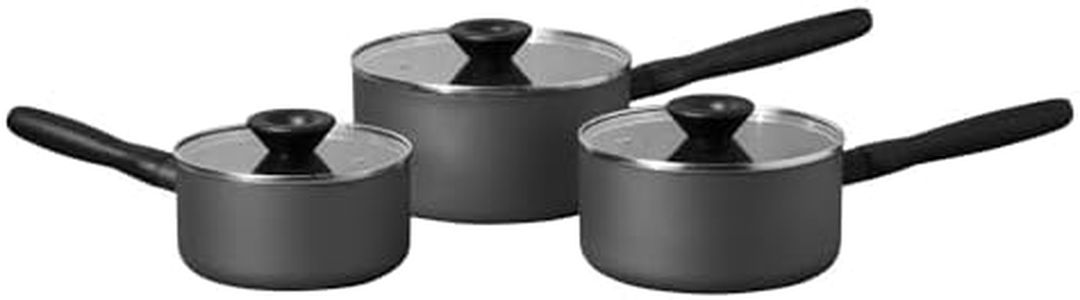 Meyer Bauhaus Non Stick 3 Piece Cookware Set, 16/18/20cm Saucepan Set, Pots and Pans Set, Induction Compatible, Dishwasher Safe, Oven Safe, Sesame Grey with Lids